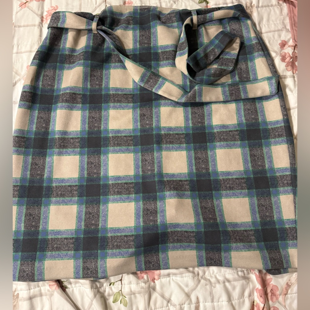 NYC Plaid A-Line Skirt in Blue, Green, and Cream